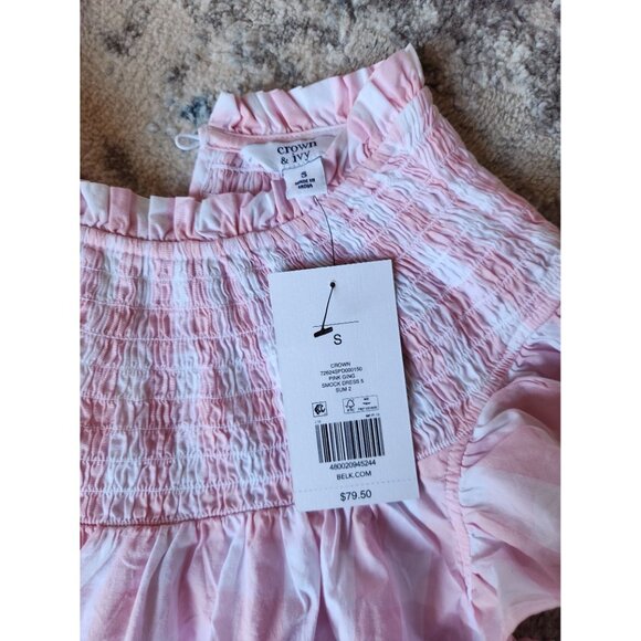 Crown‎ & Ivy NWT Women's Size Small Smocked Pink Gingham Dress - Picture 2 of 2